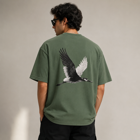 ZIVVI Freedom Crane Back Print Oversized T-Shirt